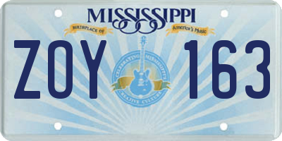 MS license plate ZOY163