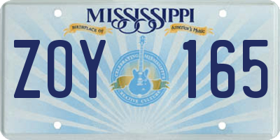 MS license plate ZOY165