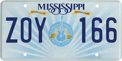 MS license plate ZOY166