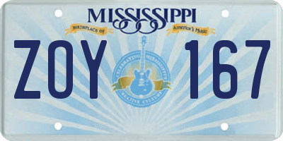 MS license plate ZOY167