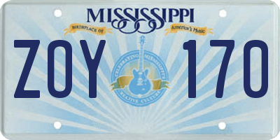 MS license plate ZOY170