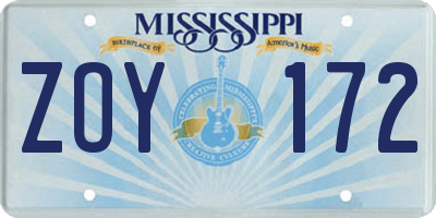 MS license plate ZOY172