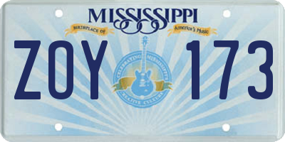 MS license plate ZOY173