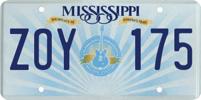 MS license plate ZOY175