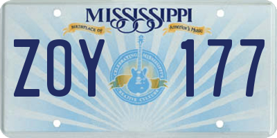 MS license plate ZOY177