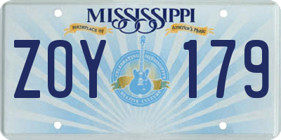 MS license plate ZOY179
