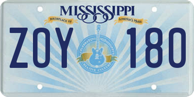 MS license plate ZOY180