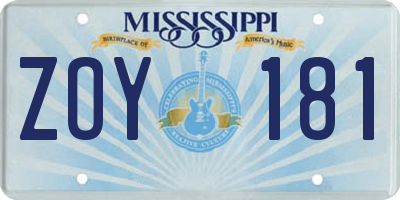 MS license plate ZOY181