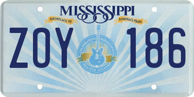 MS license plate ZOY186
