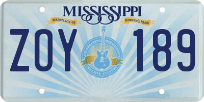 MS license plate ZOY189