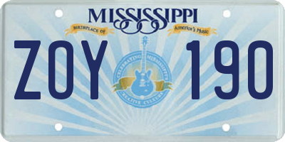 MS license plate ZOY190