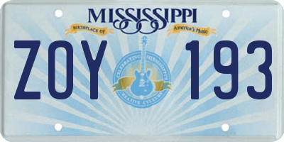 MS license plate ZOY193
