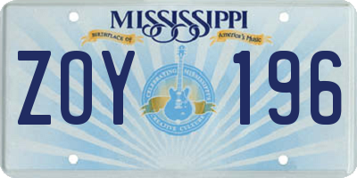 MS license plate ZOY196