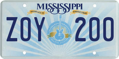 MS license plate ZOY200