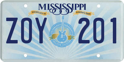 MS license plate ZOY201
