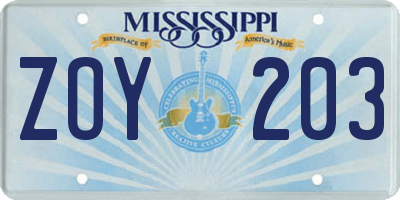 MS license plate ZOY203