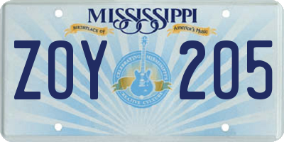 MS license plate ZOY205