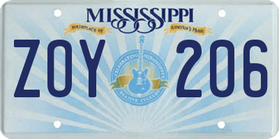 MS license plate ZOY206