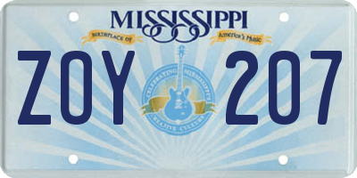 MS license plate ZOY207