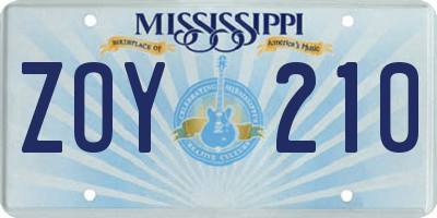 MS license plate ZOY210