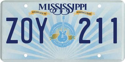 MS license plate ZOY211