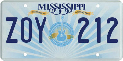 MS license plate ZOY212