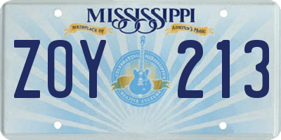 MS license plate ZOY213