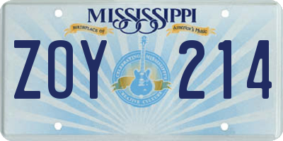 MS license plate ZOY214