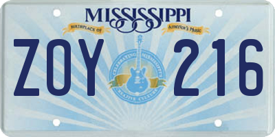 MS license plate ZOY216