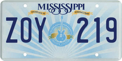 MS license plate ZOY219