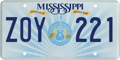 MS license plate ZOY221