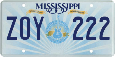 MS license plate ZOY222