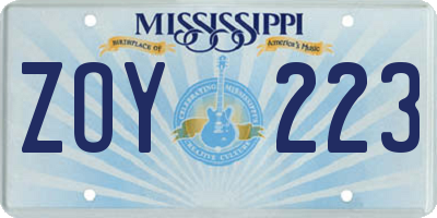 MS license plate ZOY223
