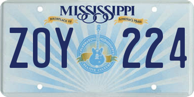 MS license plate ZOY224