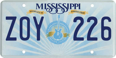 MS license plate ZOY226