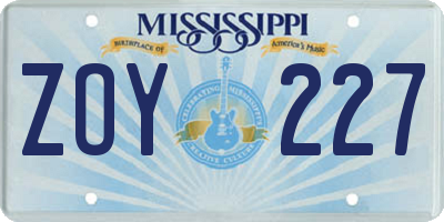 MS license plate ZOY227