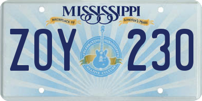 MS license plate ZOY230