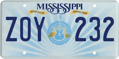 MS license plate ZOY232