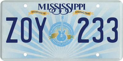 MS license plate ZOY233
