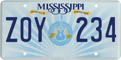 MS license plate ZOY234