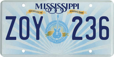 MS license plate ZOY236