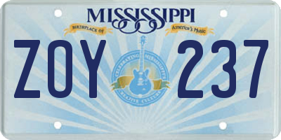 MS license plate ZOY237