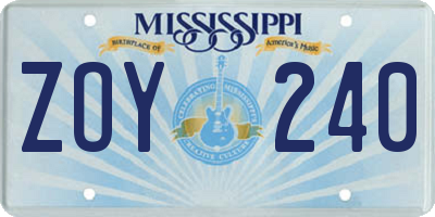 MS license plate ZOY240