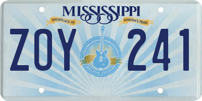 MS license plate ZOY241