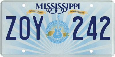 MS license plate ZOY242