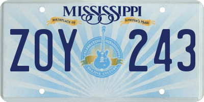 MS license plate ZOY243
