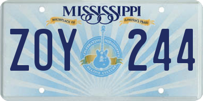 MS license plate ZOY244