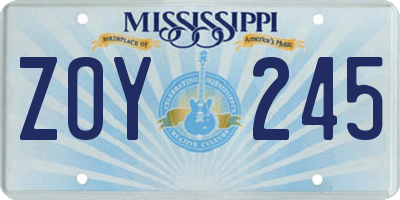 MS license plate ZOY245