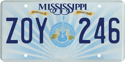 MS license plate ZOY246