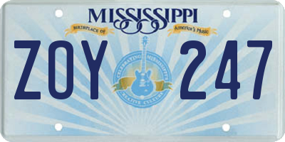 MS license plate ZOY247